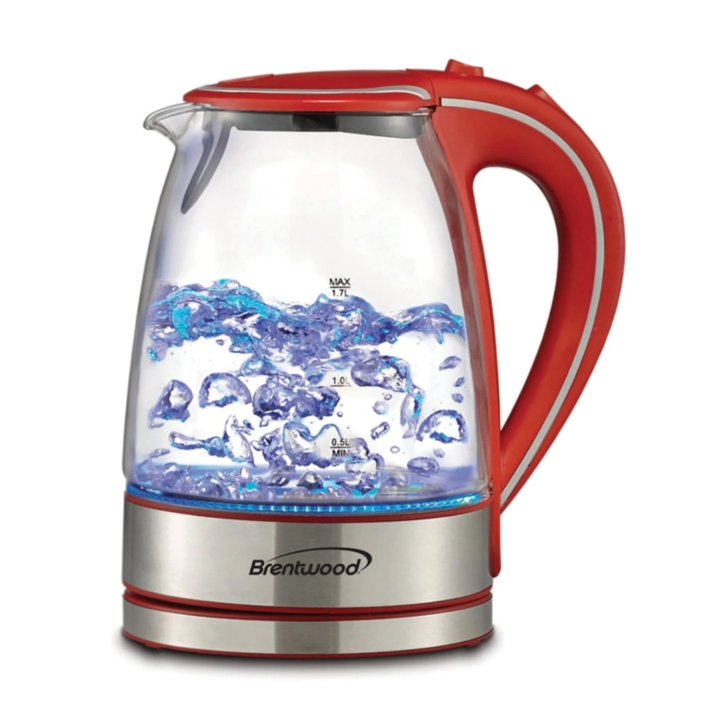 Brentwood Cordless Electric Kettle Glass, 7 cups 1.7L Red